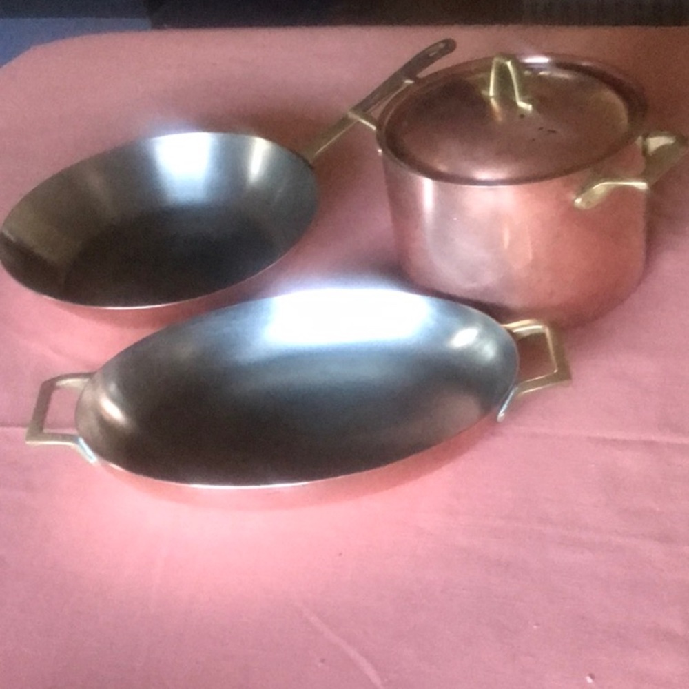 Vintage Paul Revere Limited Edition Copper w/Brass Handles 3 piece cookware